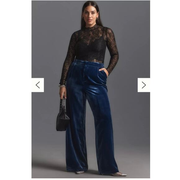 NWT Anthropologie Blue Velvet Wide Leg Pants size 2X - Picture 1 of 14